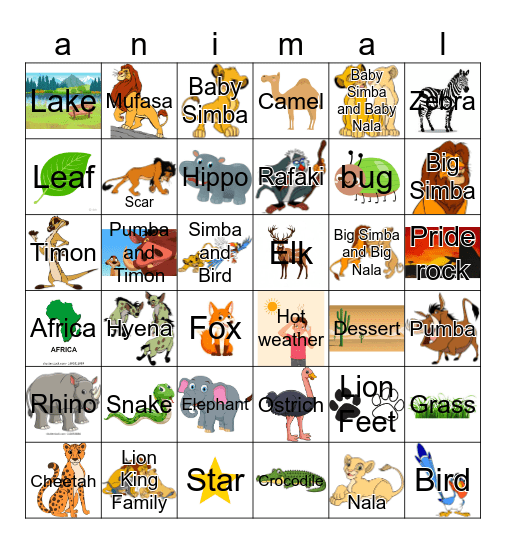 LION King Bingo Card