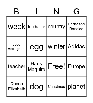 common/proper nouns Bingo Card