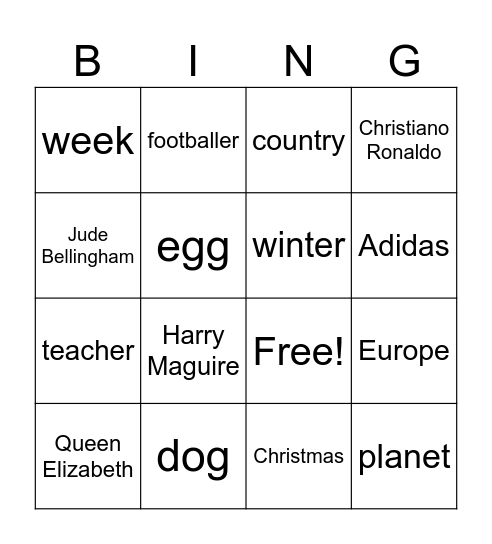 common/proper nouns Bingo Card