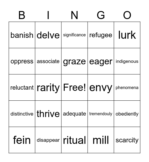 G8 Vocabulary Bingo May 2024 Bingo Card