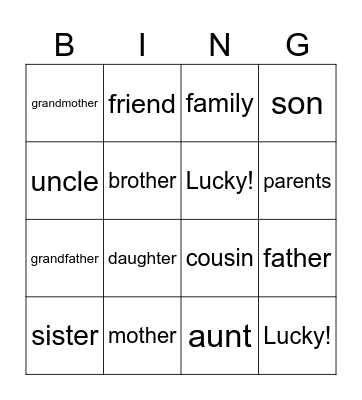 Family Bingo Card