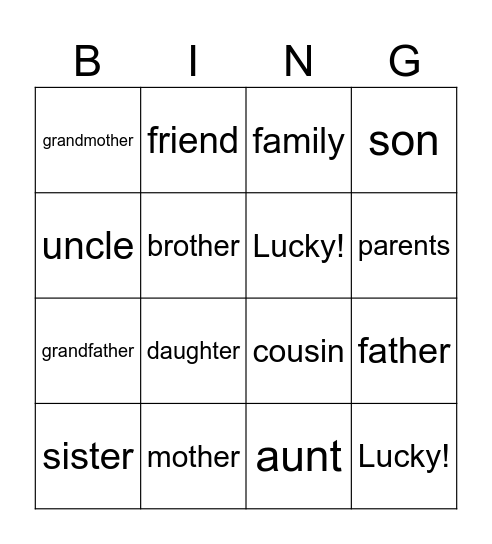 Family Bingo Card