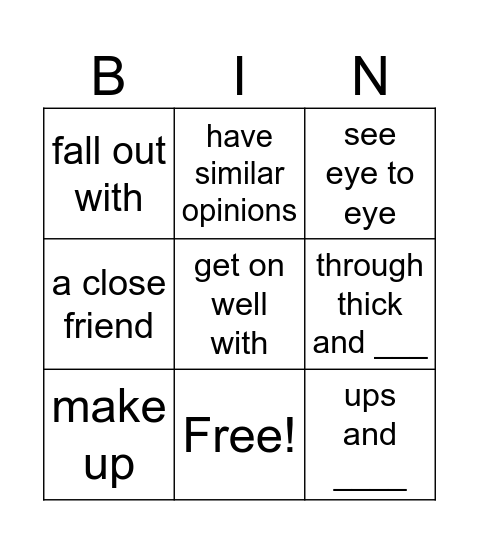 Friends and friendship Bingo Card