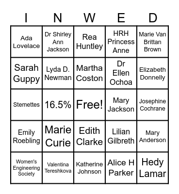 International Women in Engineering Day Bingo Card