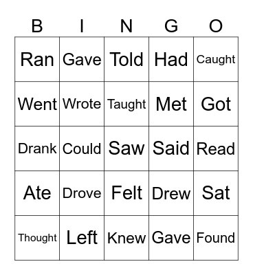 Irregular Verbs Bingo Card