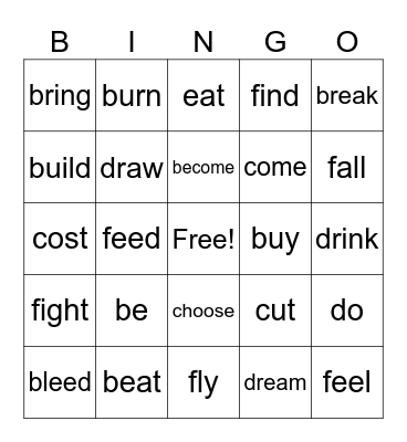 irregular verbs - infinitive Bingo Card