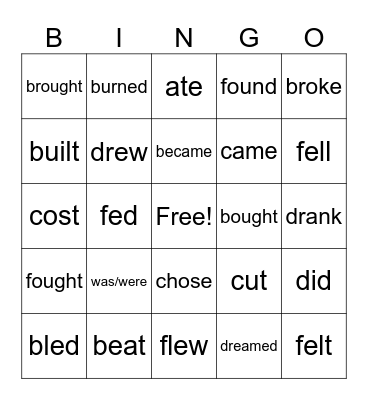 irregular verbs - simple past Bingo Card