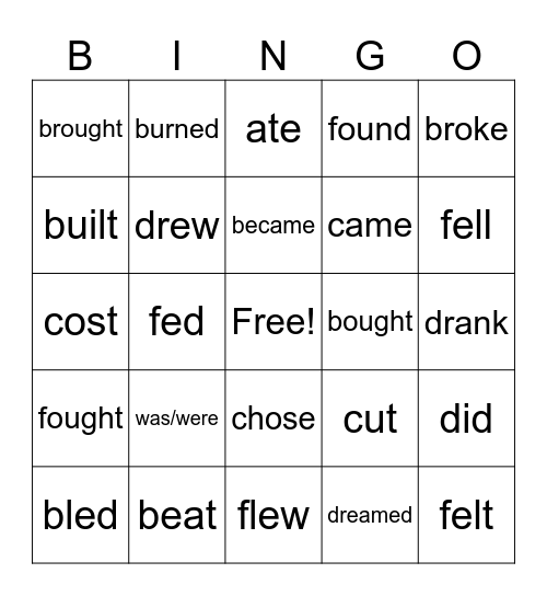 irregular verbs - simple past Bingo Card