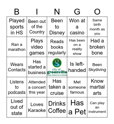 City of Greenville Bingo Card