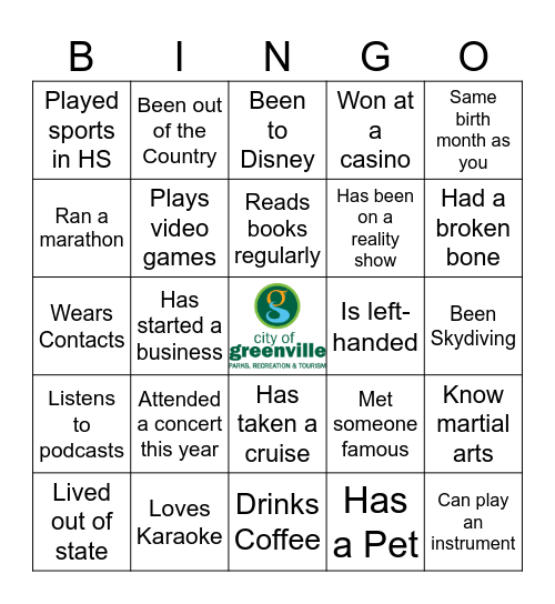 City of Greenville Bingo Card