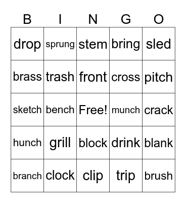Initial and Final Blend Word List Bingo Card