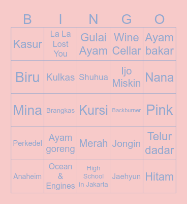 punya ican Bingo Card