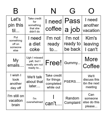 Excuses Bingo Card