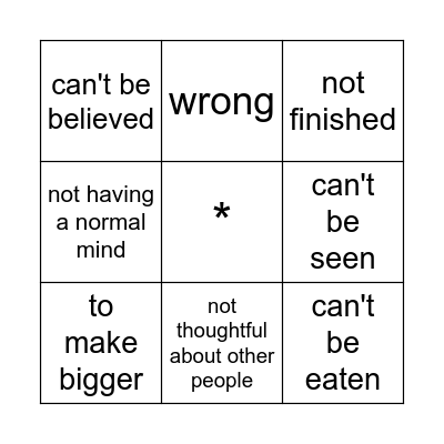 in (not) definitions Bingo Card