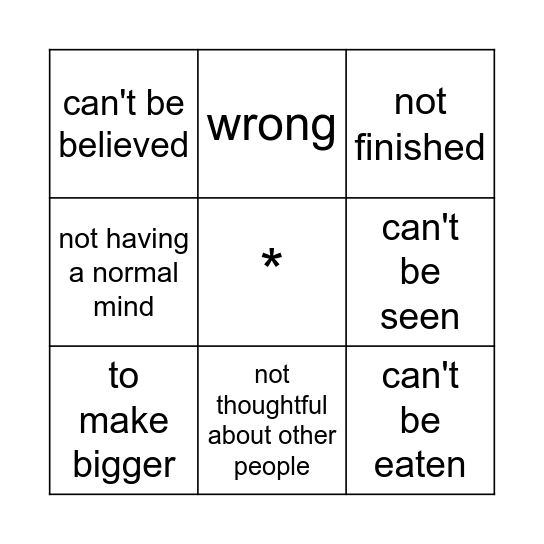 in (not) definitions Bingo Card