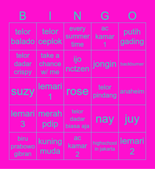 nay’s Bingo Card