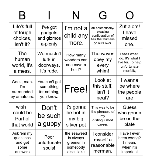 Little Mermaid Bingo Card