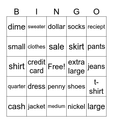 Shopping Bingo Card