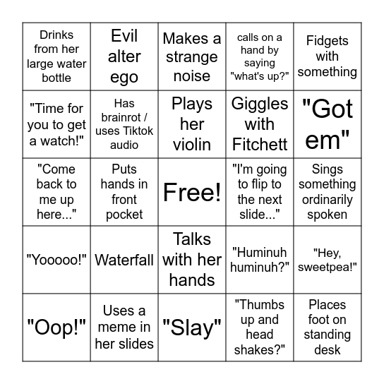 Teacher Bingo Card