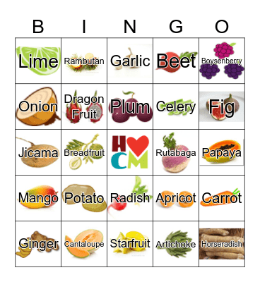 Exotic Fruit and Vegetable Bingo Card