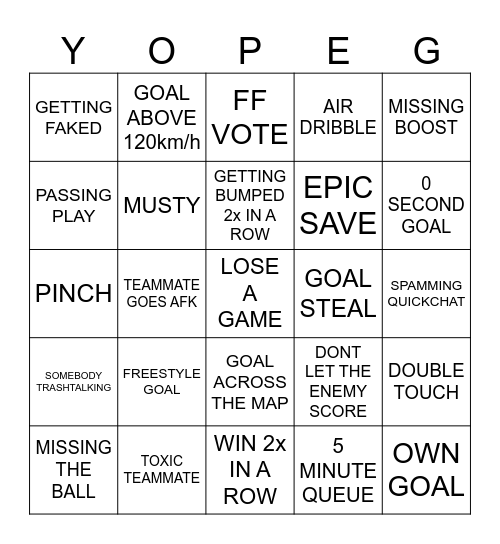 ROCKET LEAGUE BINGO Card