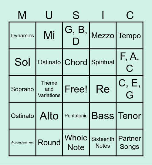 Music Review! Bingo Card