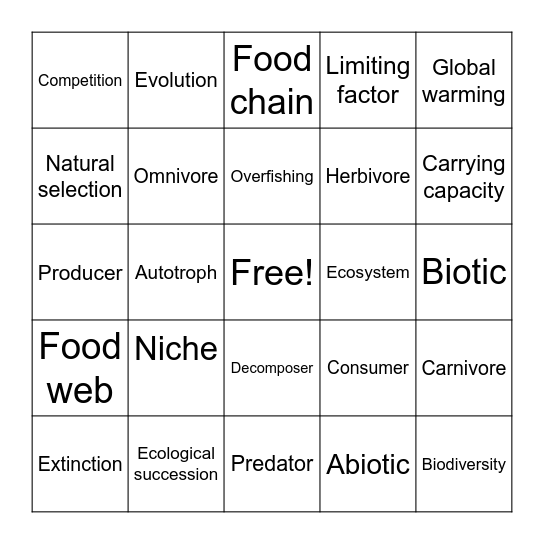 Ecology Bingo Card