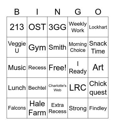 Third Grade at Findley BINGO Card