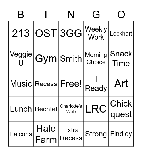 Third Grade at Findley BINGO Card