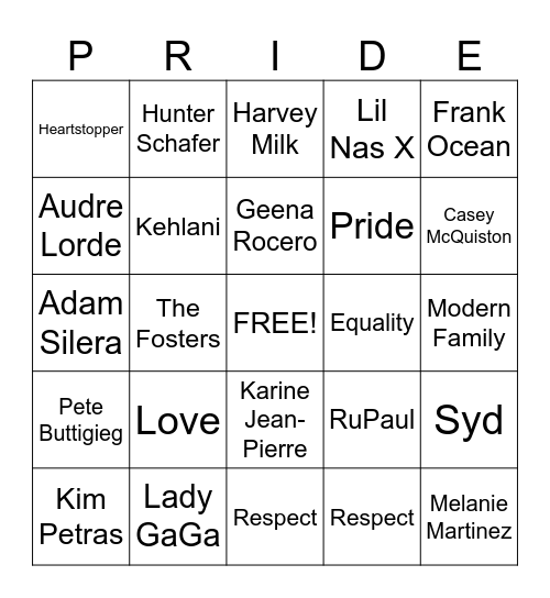 CPA Pride Assembly 2024 Bingo Card