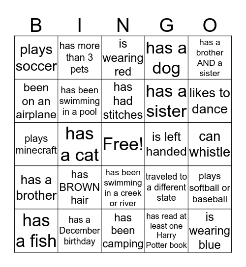 Get to Know You BINGO  Bingo Card