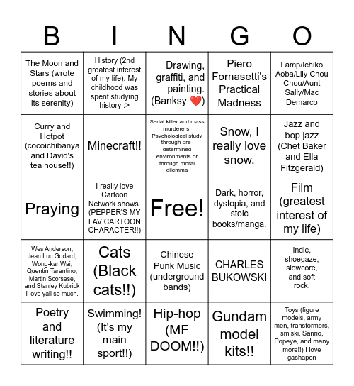 How many interests/likes do you share with Biff Bingo Card