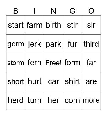 words to know Bingo Card
