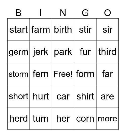 words to know Bingo Card
