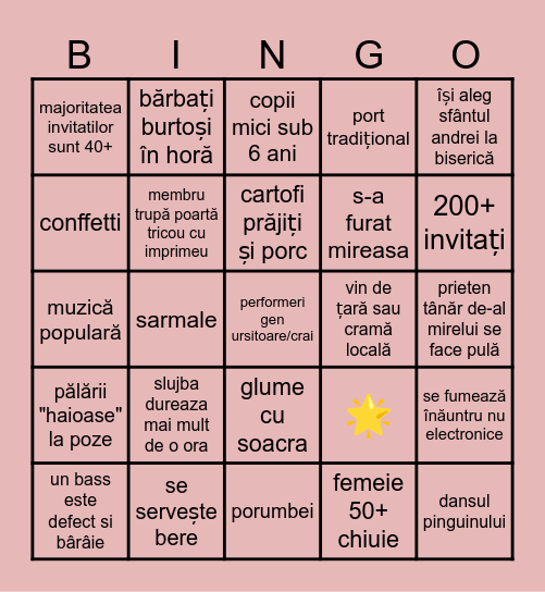 Nunta traditionala Bingo Card
