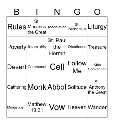 Monasticism Bingo Card