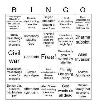 Dimitri DBR Bingo Card