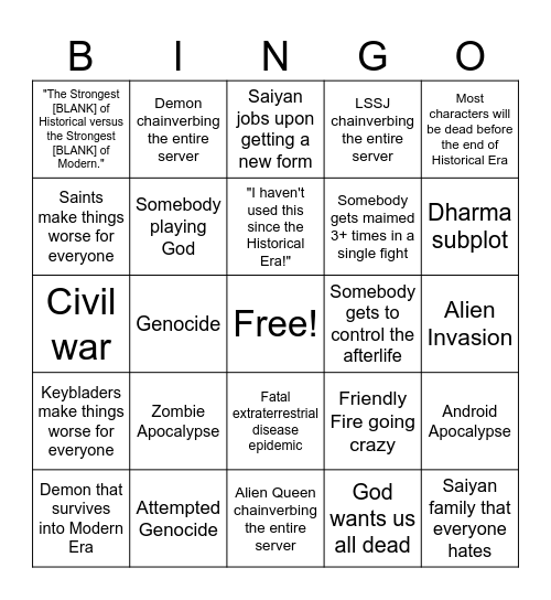 Dimitri DBR Bingo Card