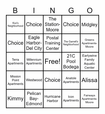 Pool Hop 2024 Bingo Card
