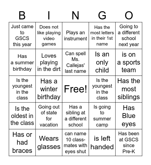 END OF YEAR BINGO Card