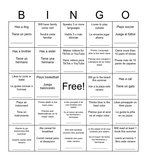 Summer Friends Bingo Card