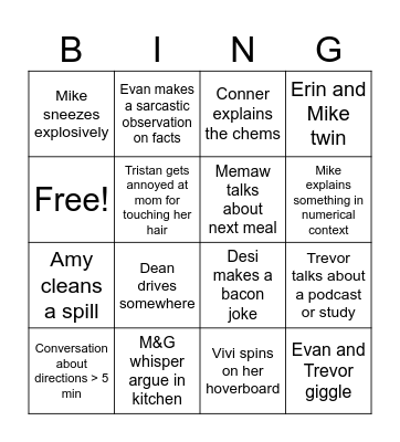 Family togetherness Bingo Card