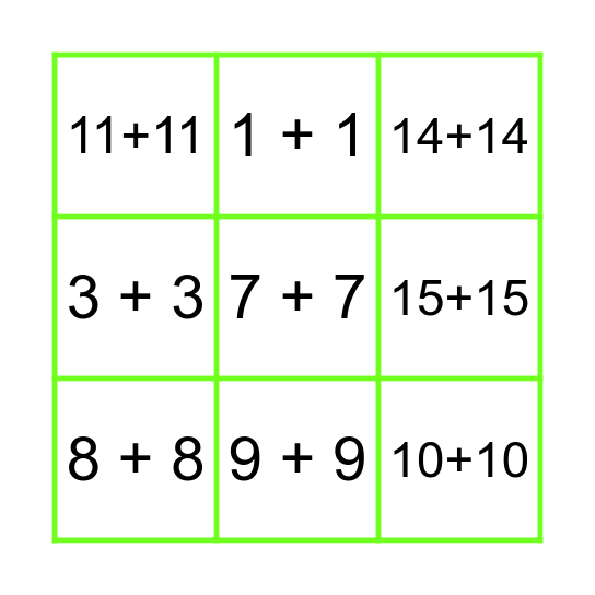 Doubles Facts up to 30 Bingo Card