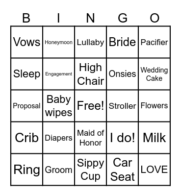 Baby & Wedding Shower Bingo Card