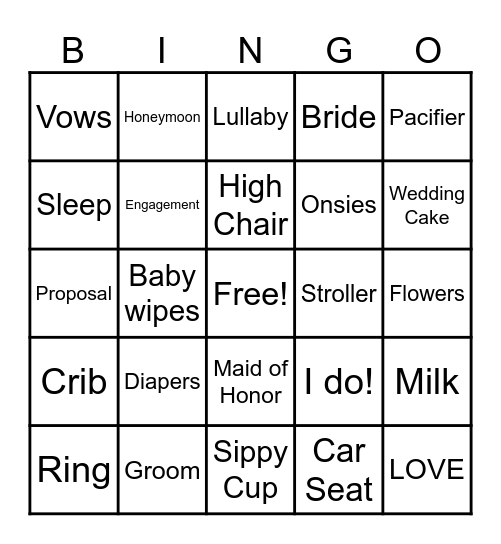 Baby & Wedding Shower Bingo Card