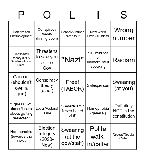 Constituent Bingo Card