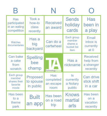 "Getting to Know You" Bingo 3 Bingo Card