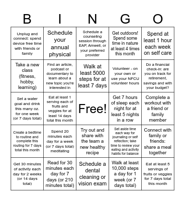 June Wellness Bingo Card