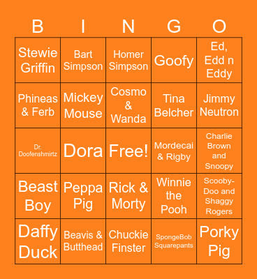 Toon Time Trivia Bingo Card