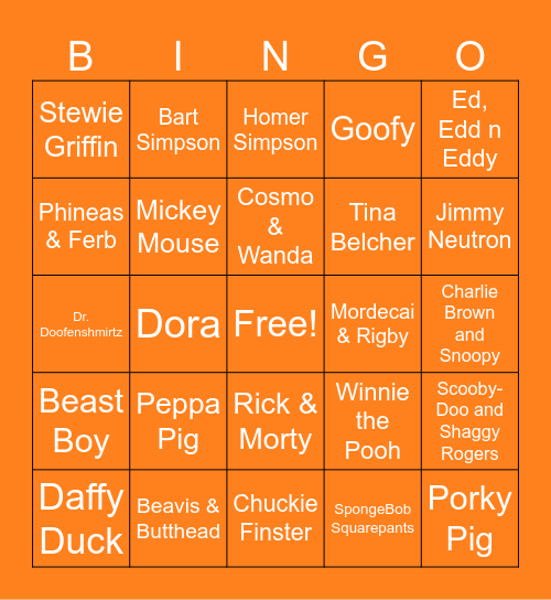 Toon Time Trivia Bingo Card